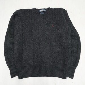 Vintage 80s/90s Polo Ralph Lauren Charcoal Cable Knit‎ Crewneck Sweater